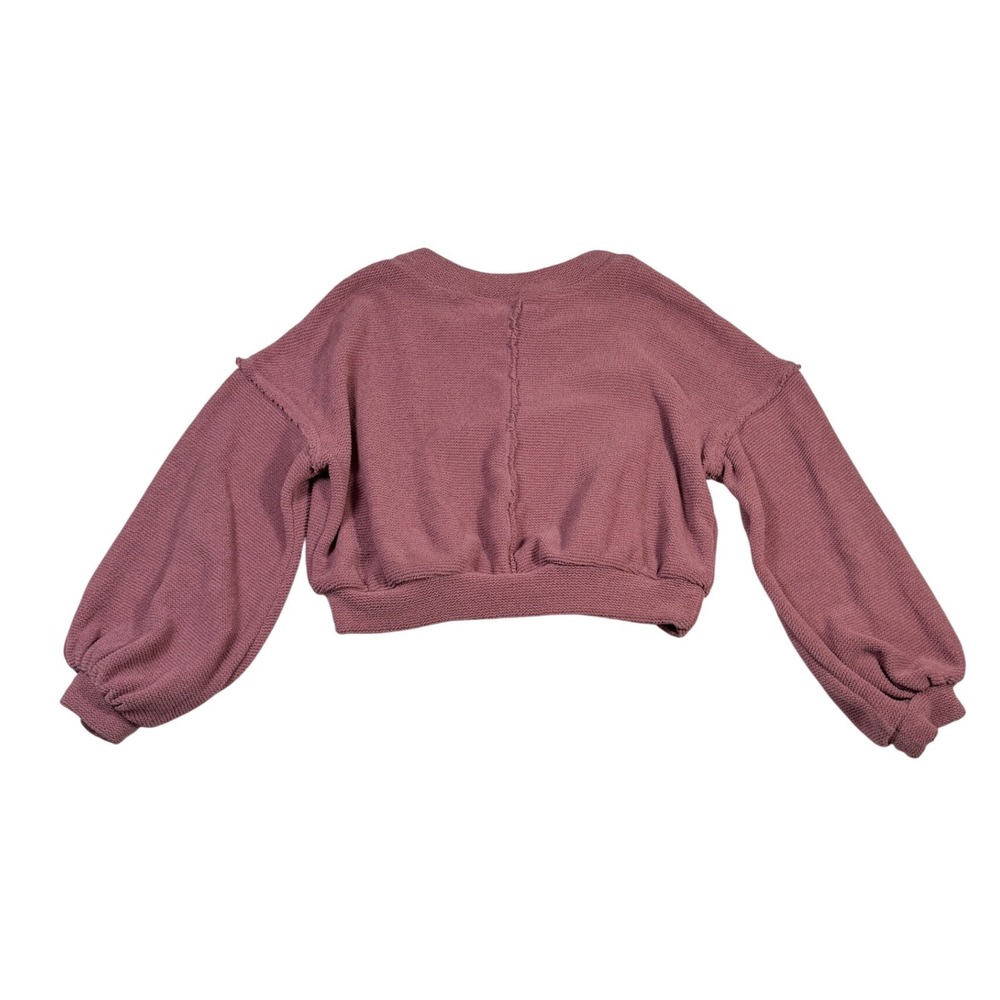 Free People Beach XS Mauve Textured Waffle Knit Crop Balloon Sleeve Sweatshirt - Picture 3 of 8